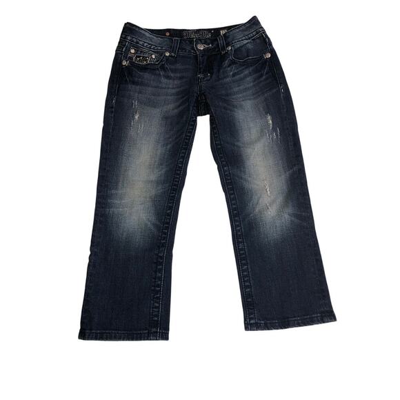 Low Rise Jeans Miss Me Capri Size 27 Blue Crystal Bling Distressed Styl JP6085P - Picture 1 of 9